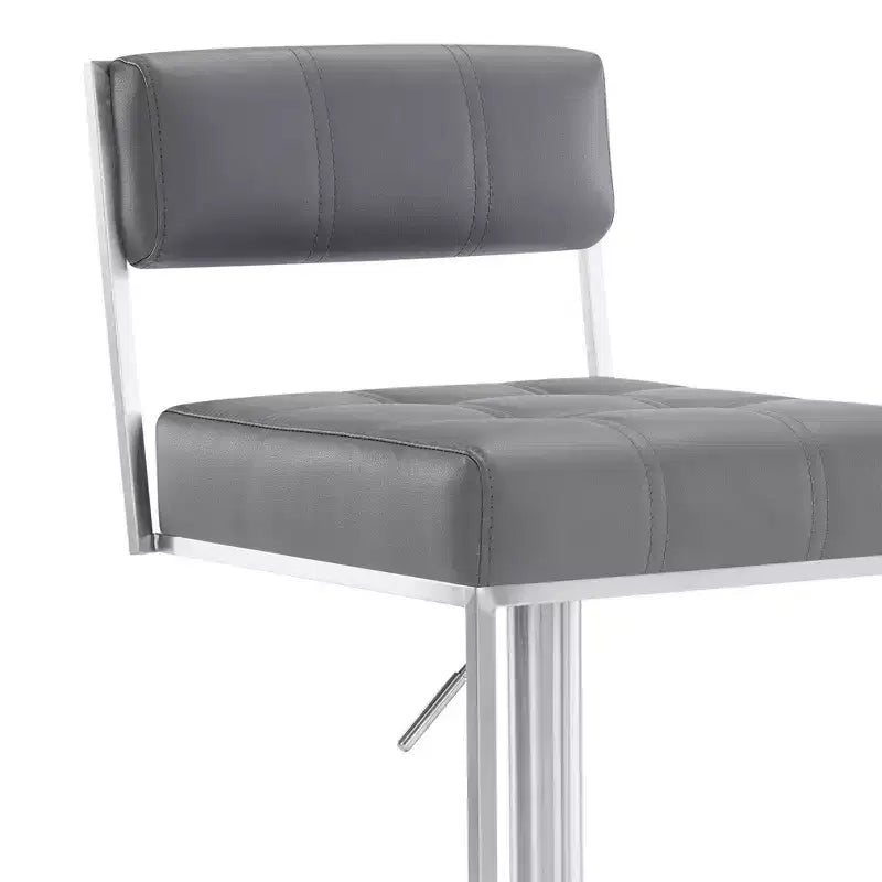 Michele Adjustable Faux Leather Stainless Steel Barstool - Armen Living