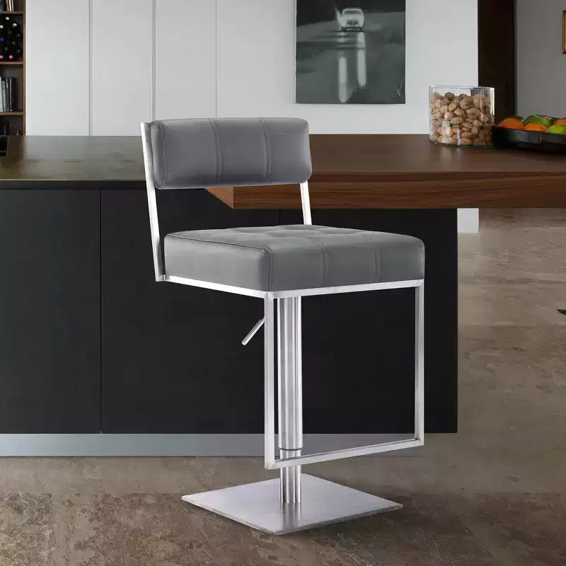 Michele Adjustable Faux Leather Stainless Steel Barstool - Armen Living