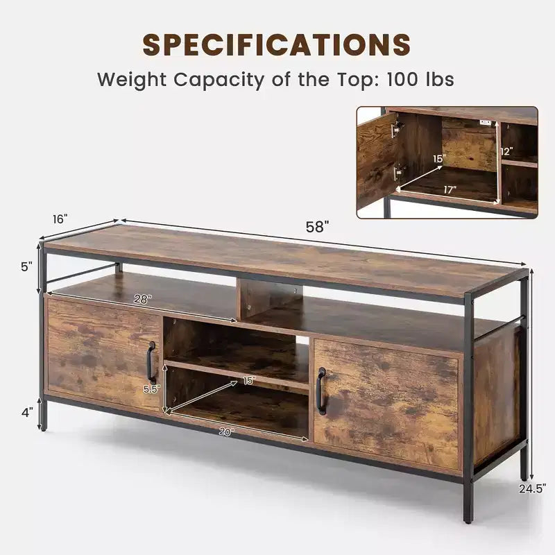 Costway Industrial TV Stand for TVs up to 65'' Media Center w/ Cabinets & Adjustable Shelf