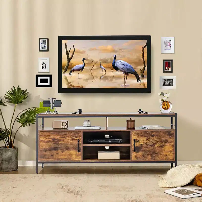 Costway Industrial TV Stand for TVs up to 65'' Media Center w/ Cabinets & Adjustable Shelf
