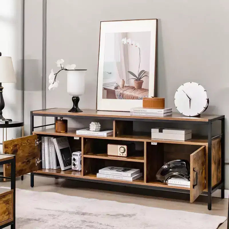 Costway Industrial TV Stand for TVs up to 65'' Media Center w/ Cabinets & Adjustable Shelf