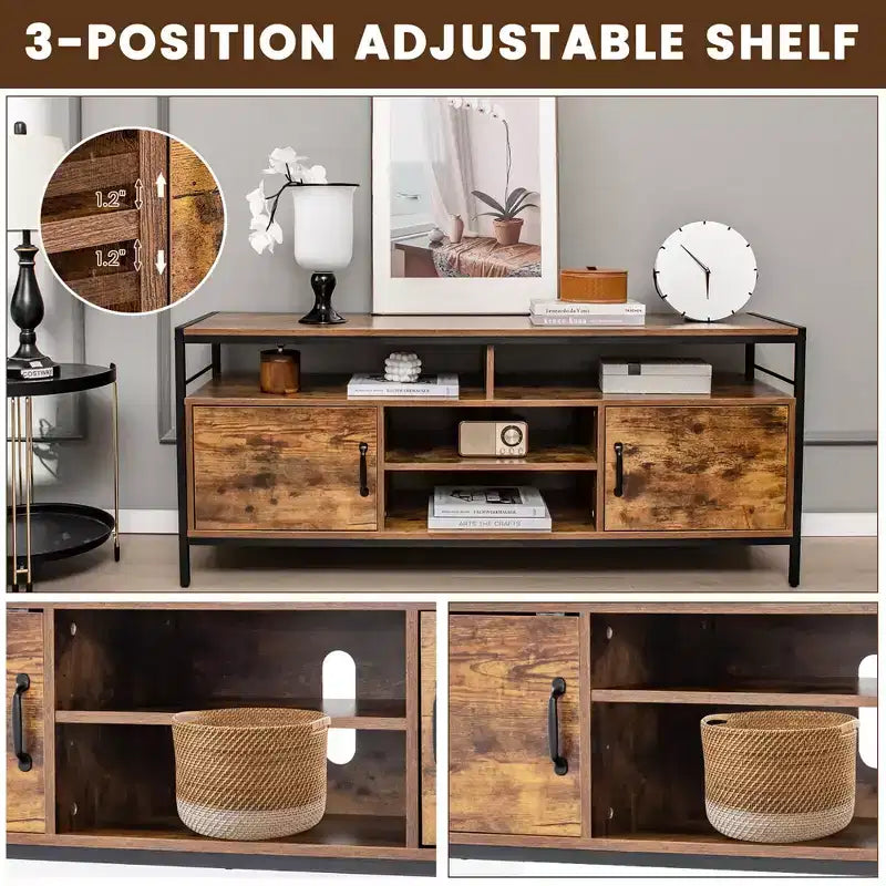 Costway Industrial TV Stand for TVs up to 65'' Media Center w/ Cabinets & Adjustable Shelf
