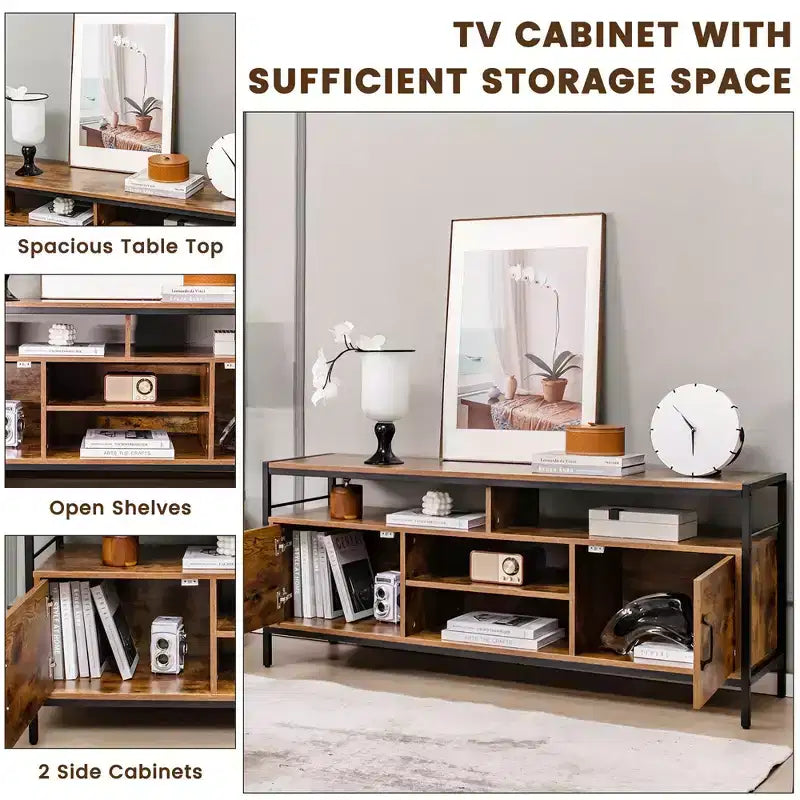 Costway Industrial TV Stand for TVs up to 65'' Media Center w/ Cabinets & Adjustable Shelf