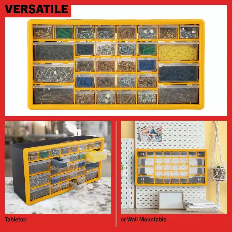 Organisateur de petites pièces Stalwart à 30 tiroirs, jaune