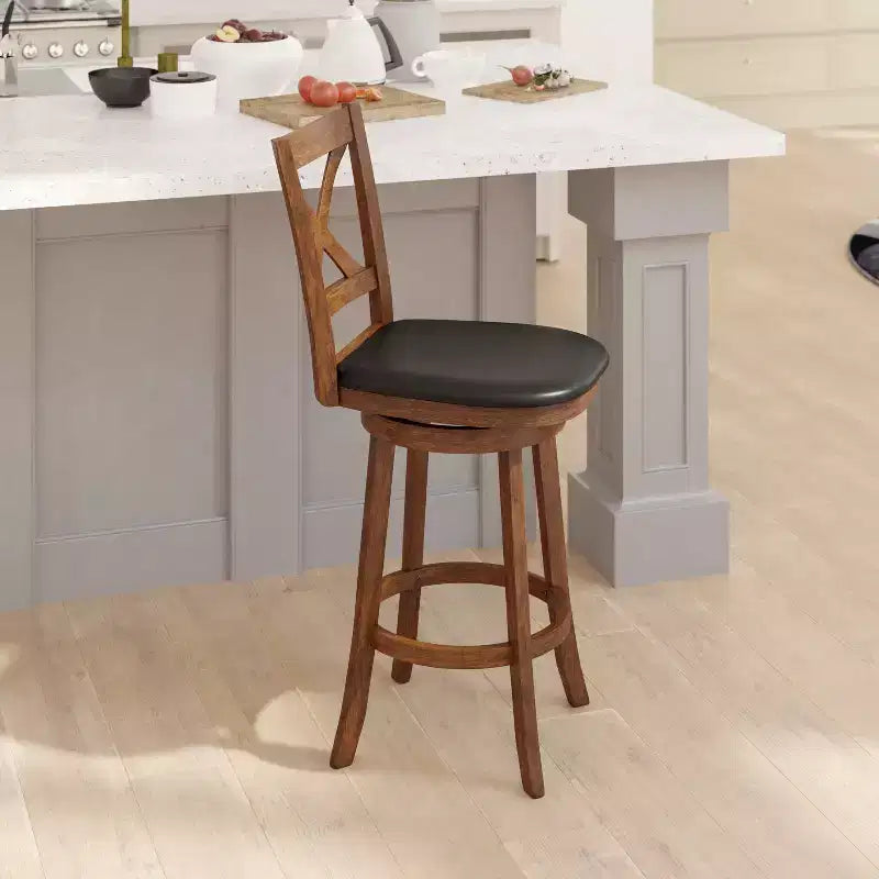 Emma and Oliver Wooden Crossback Pub Style Barstool with Padded Faux Leather Swivel Seat