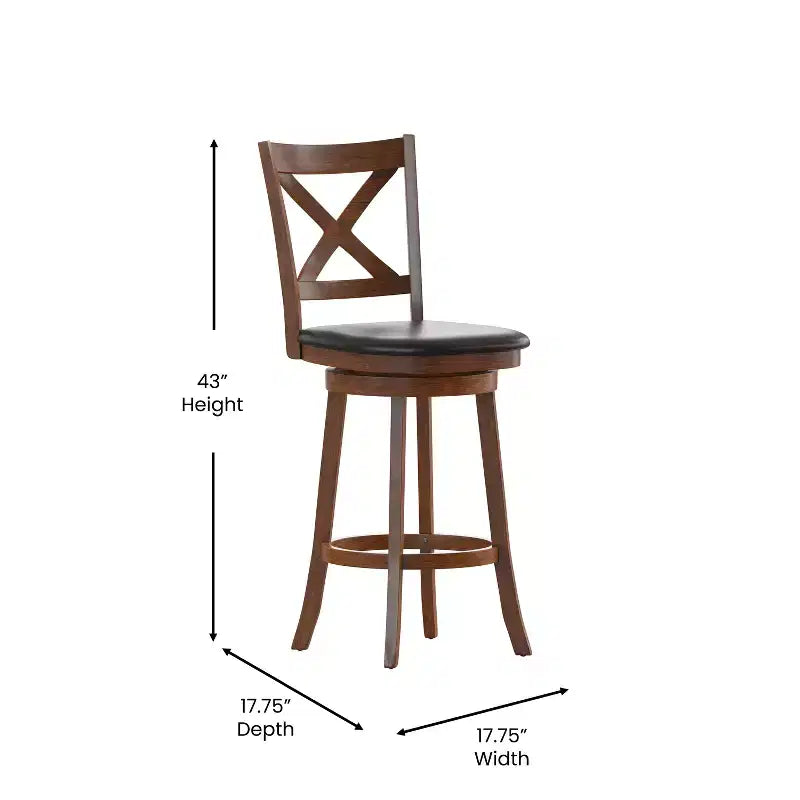 Emma and Oliver Wooden Crossback Pub Style Barstool with Padded Faux Leather Swivel Seat