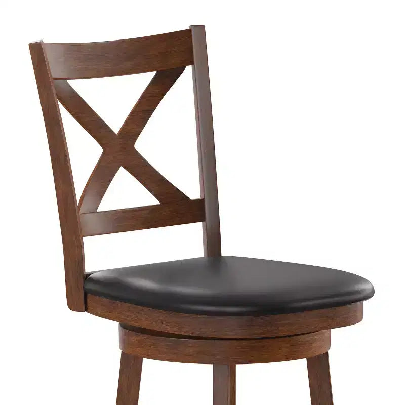 Emma and Oliver Wooden Crossback Pub Style Barstool with Padded Faux Leather Swivel Seat