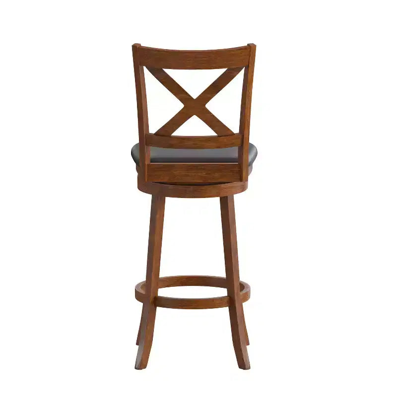 Emma and Oliver Wooden Crossback Pub Style Barstool with Padded Faux Leather Swivel Seat