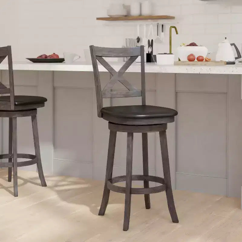 Emma and Oliver Wooden Crossback Pub Style Barstool with Padded Faux Leather Swivel Seat