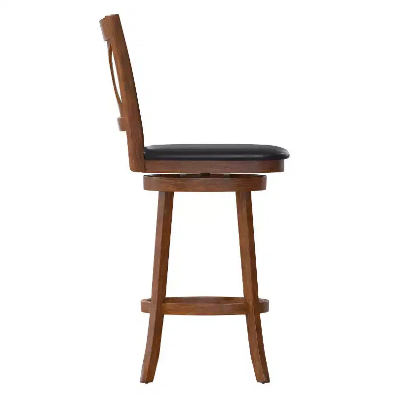 Emma and Oliver Wooden Crossback Pub Style Barstool with Padded Faux Leather Swivel Seat