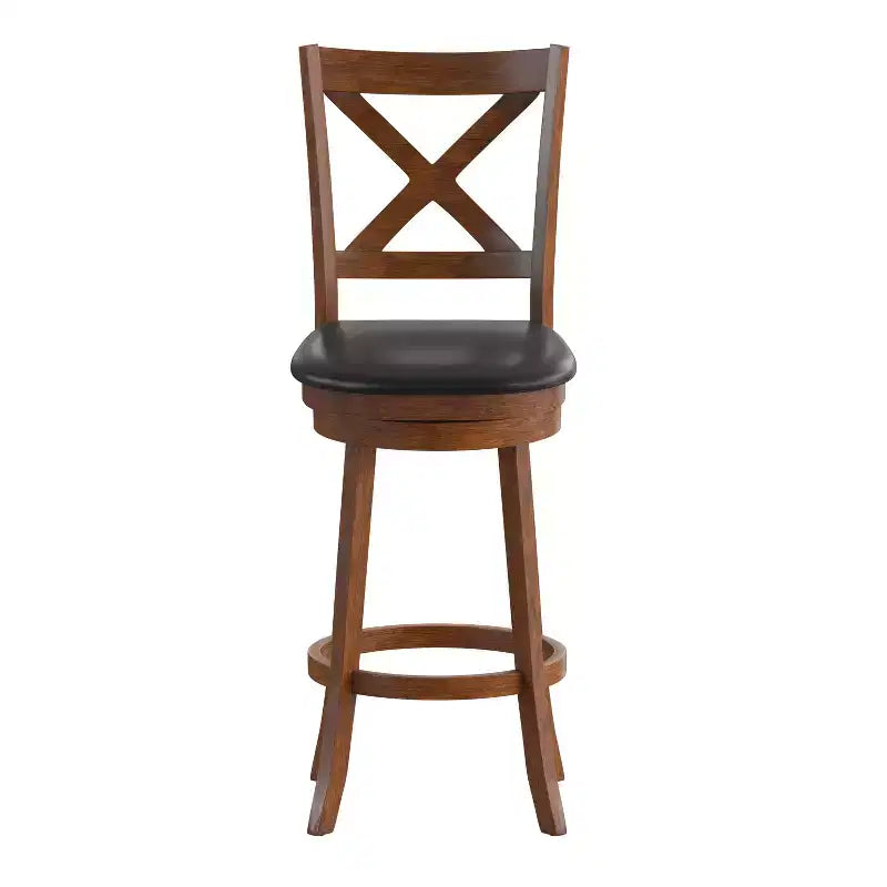 Emma and Oliver Wooden Crossback Pub Style Barstool with Padded Faux Leather Swivel Seat
