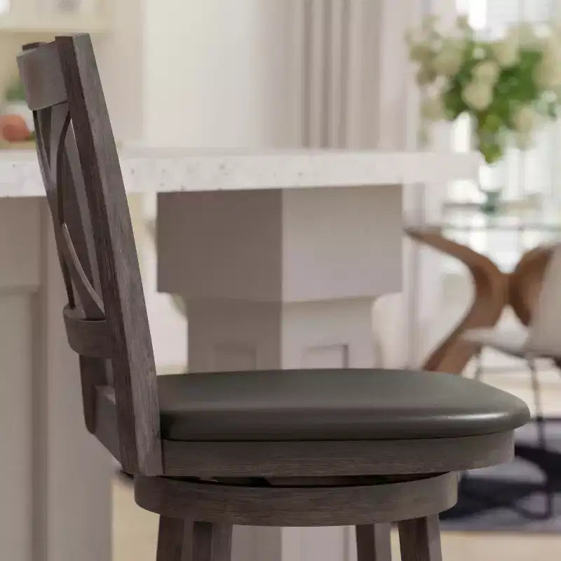 Emma and Oliver Wooden Crossback Pub Style Barstool with Padded Faux Leather Swivel Seat