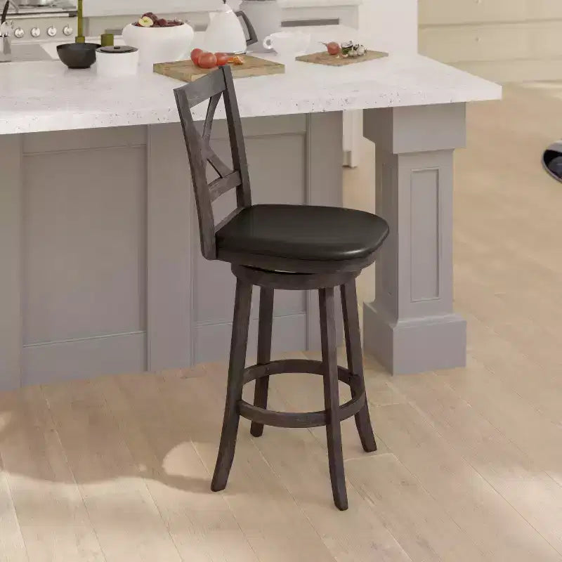 Emma and Oliver Wooden Crossback Pub Style Barstool with Padded Faux Leather Swivel Seat