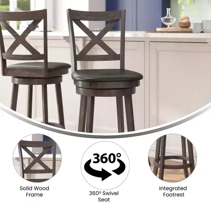 Emma and Oliver Wooden Crossback Pub Style Barstool with Padded Faux Leather Swivel Seat