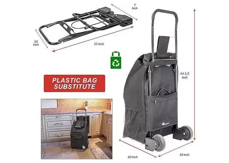 dbest products Chariot de courses pliable compact Dolly pour l'épicerie avec roues, sac amovible et diable de transport personnel standard