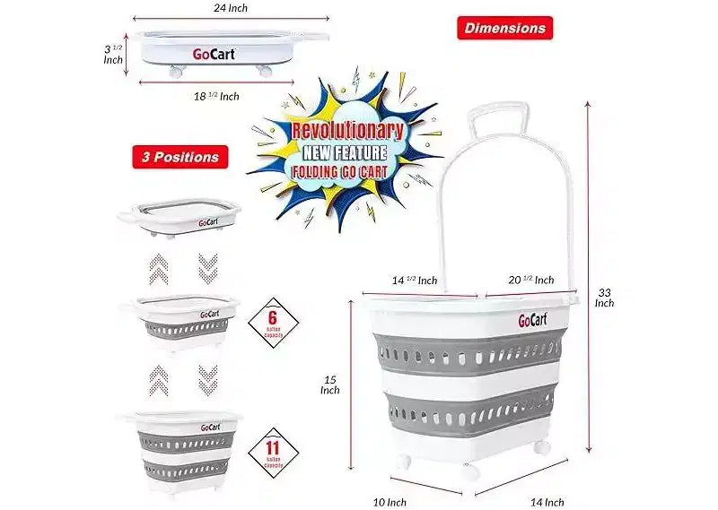dbest products Folding Gocart Collapsible Laundry Basket On Wheels Grocery Cart Shopping Foldable Pop Up Plastic Hamper Tote