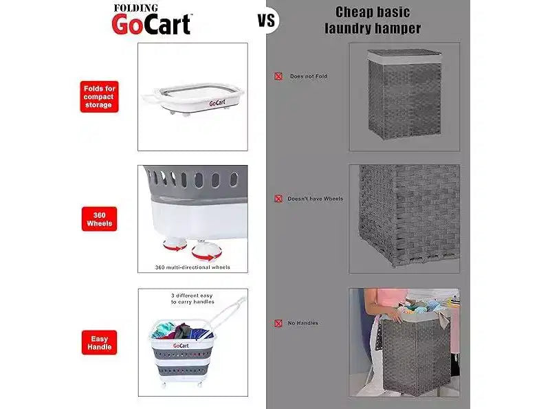 dbest products Folding Gocart Collapsible Laundry Basket On Wheels Grocery Cart Shopping Foldable Pop Up Plastic Hamper Tote
