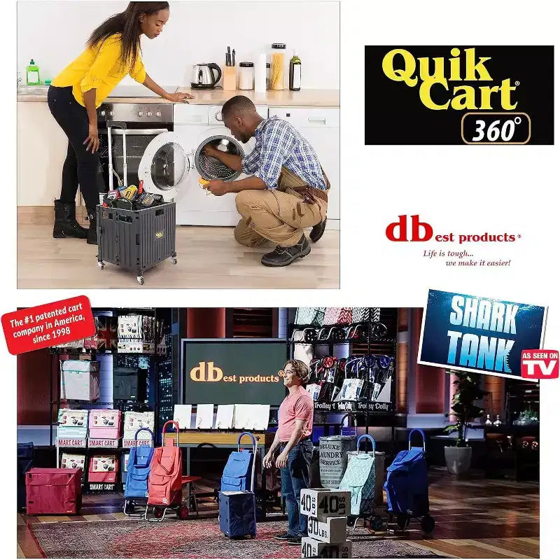 dbest products Quik Cart 360 Four Wheeled Rolling Crate With Seat & Heavy Duty Collapsible Basket