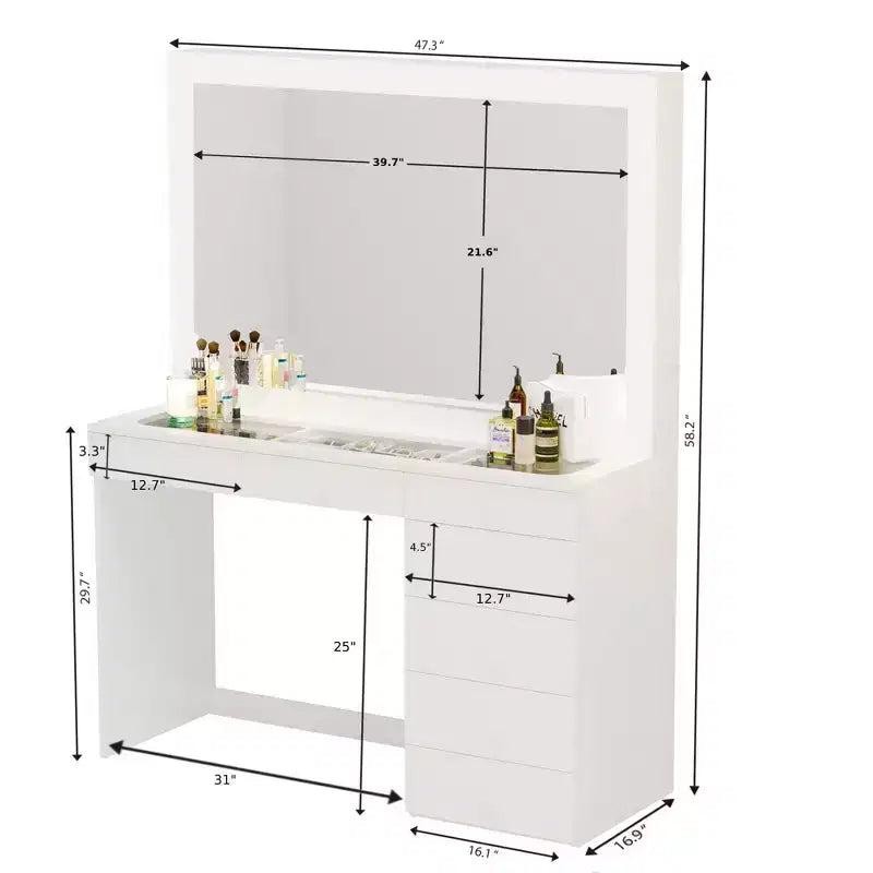 Boahaus Tatiana Lighted Makeup Vanity with 7 Drawers Powers Outlets and UBP Ports