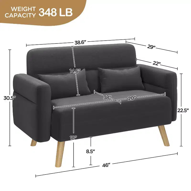 Yaheetech 46inch Fabric Loveseat Sofa with Lumbar Pillow for Office, Bedroom