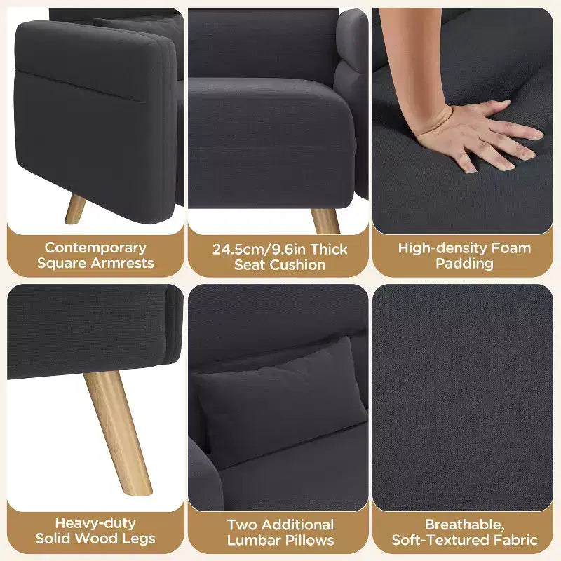 Yaheetech 46inch Fabric Loveseat Sofa with Lumbar Pillow for Office, Bedroom