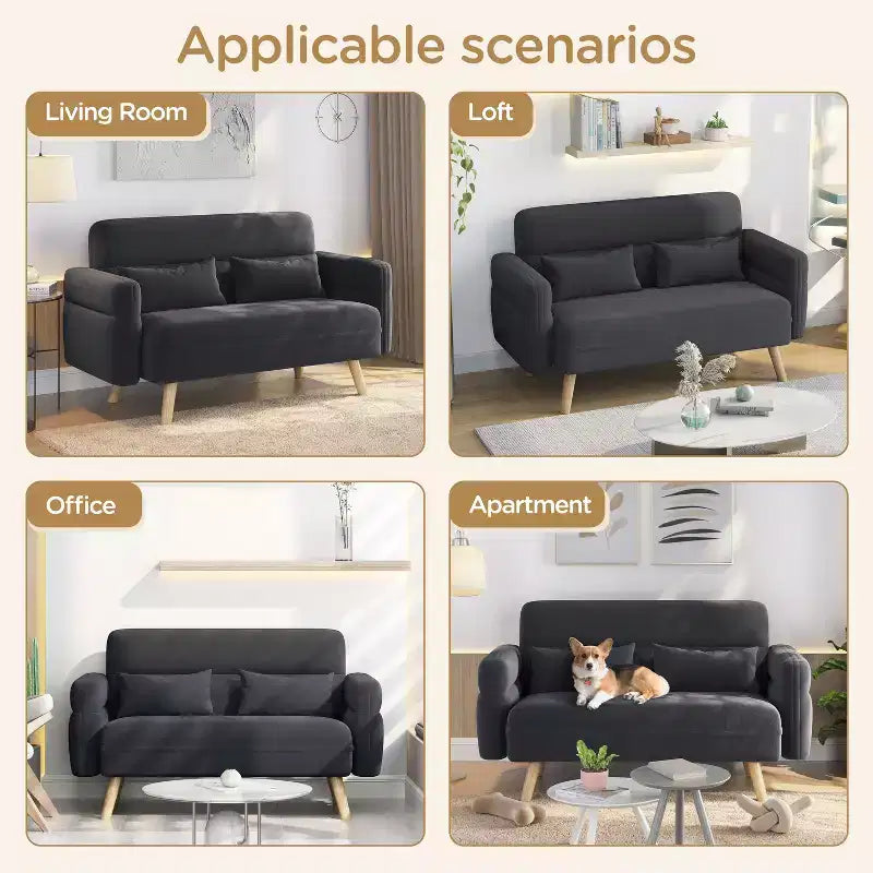 Yaheetech 46inch Fabric Loveseat Sofa with Lumbar Pillow for Office, Bedroom
