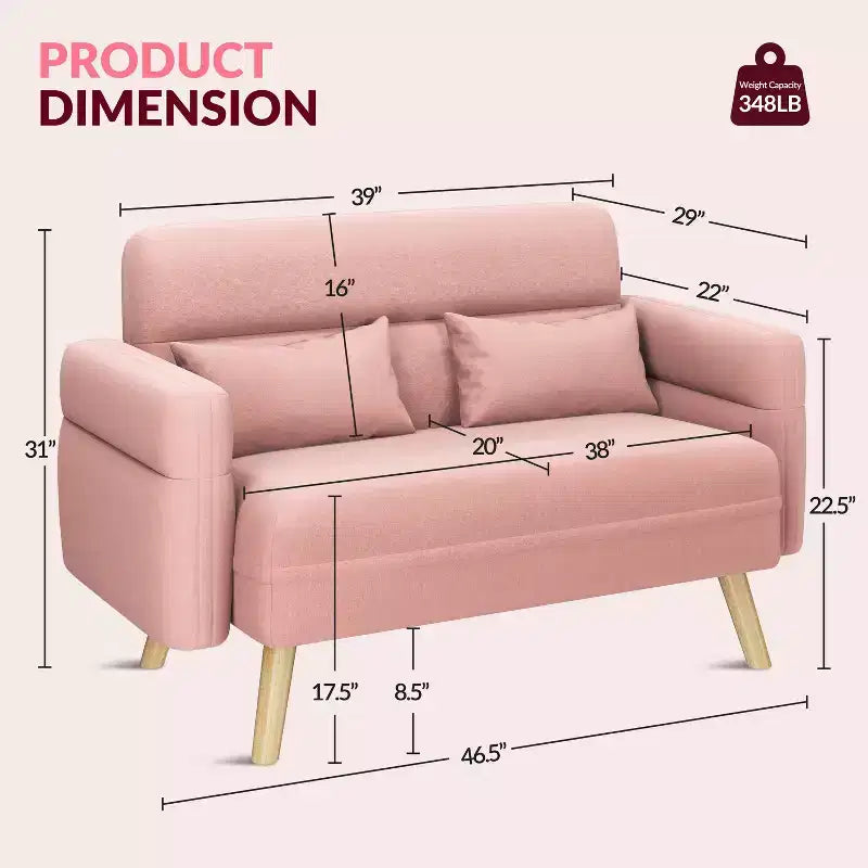 Yaheetech 46inch Fabric Loveseat Sofa with Lumbar Pillow for Office, Bedroom