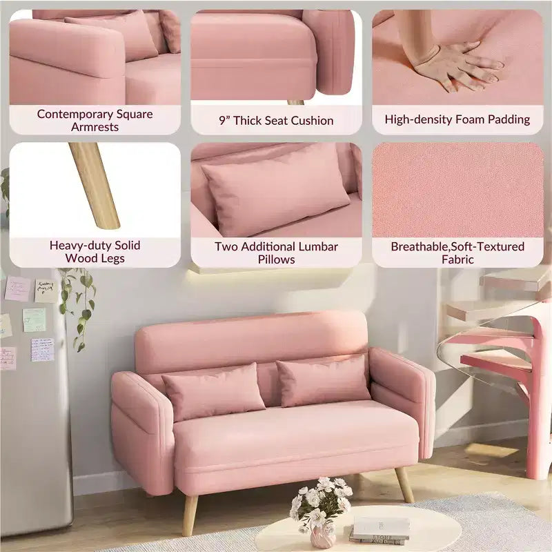 Yaheetech 46inch Fabric Loveseat Sofa with Lumbar Pillow for Office, Bedroom
