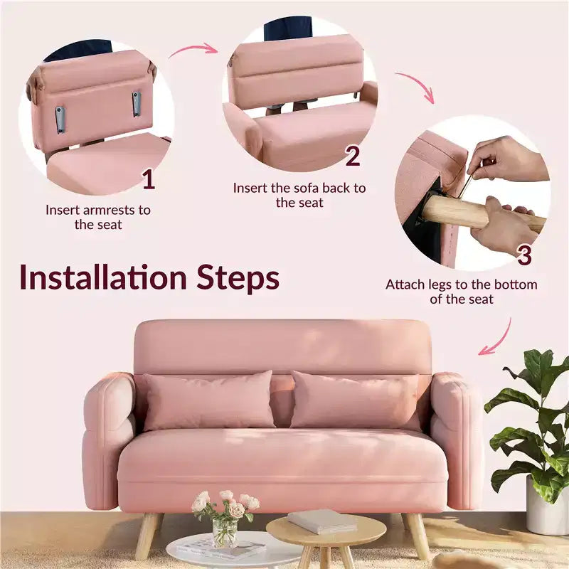 Yaheetech 46inch Fabric Loveseat Sofa with Lumbar Pillow for Office, Bedroom