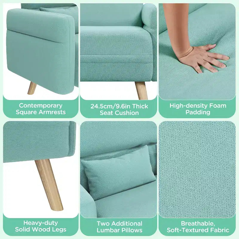 Yaheetech 46inch Fabric Loveseat Sofa with Lumbar Pillow for Office, Bedroom