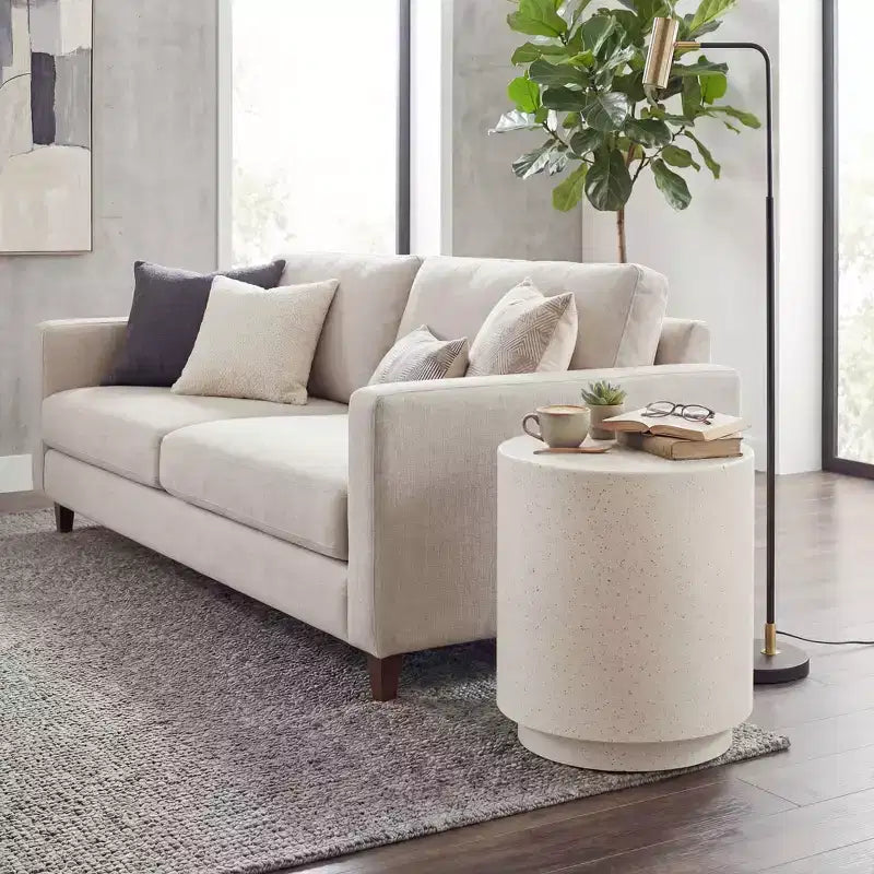 HOMCOM Lightweight Accent Table with Concrete Finish, Round Side Table with 4 Adjustable Feet for Indoor, Outdoor