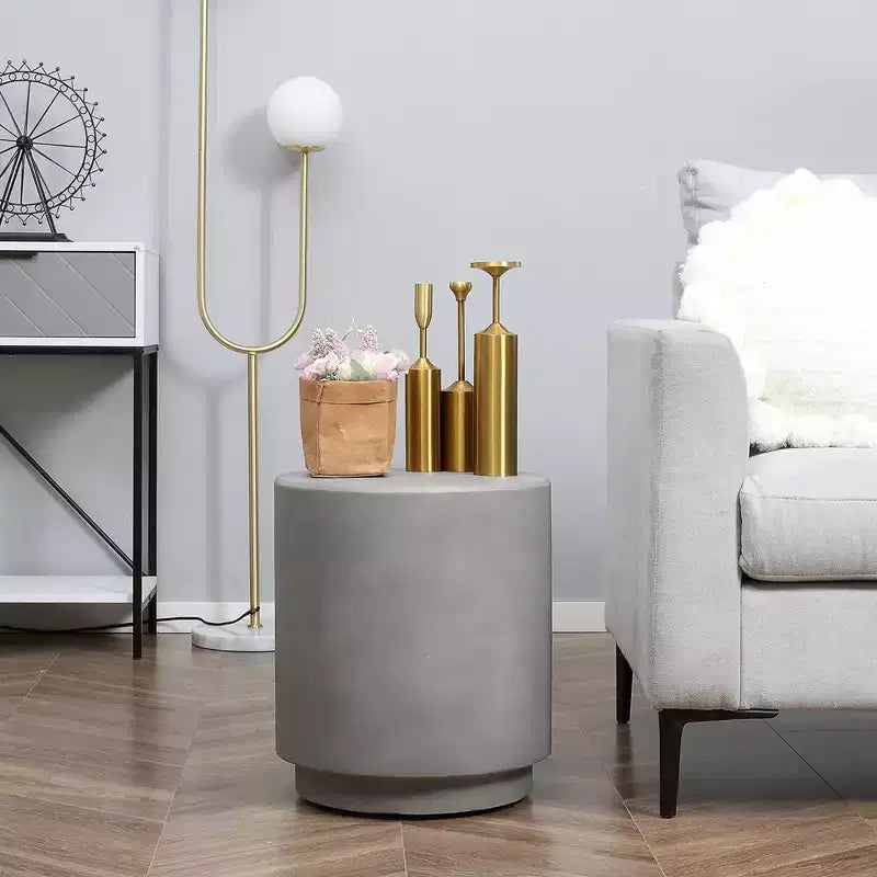 HOMCOM Lightweight Accent Table with Concrete Finish, Round Side Table with 4 Adjustable Feet for Indoor, Outdoor