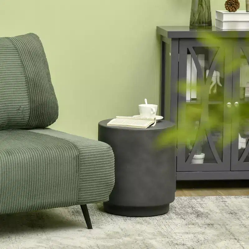 HOMCOM Lightweight Accent Table with Concrete Finish, Round Side Table with 4 Adjustable Feet for Indoor, Outdoor