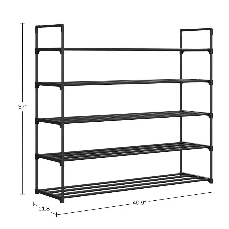 Home-Complete 5-Tier Shoe Rack for 25 Pairs, Black