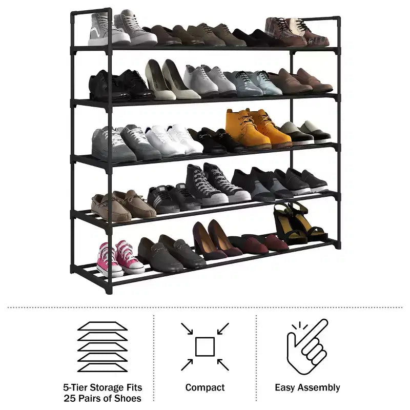 Étagère à chaussures Home-Complete à 5 niveaux pour 25 paires, noire