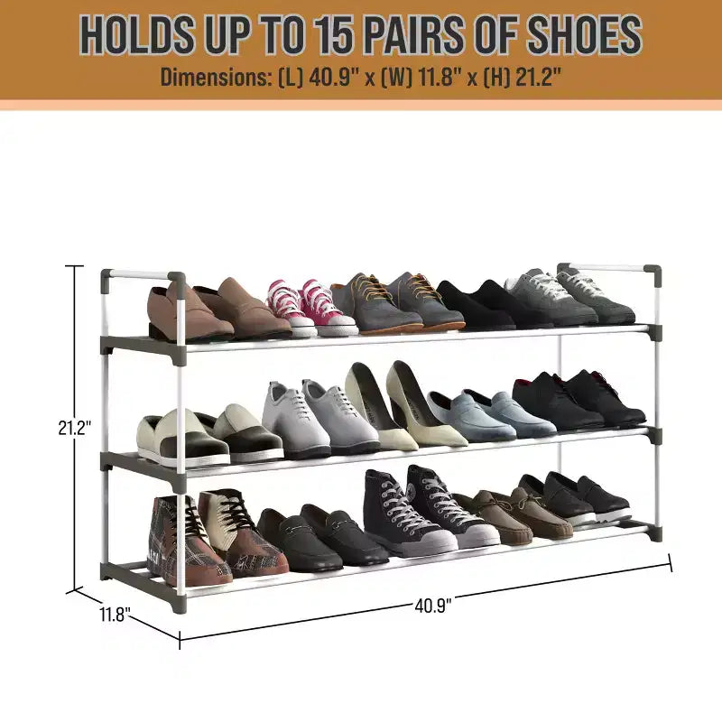 Home-Complete 3-Tier Shoe Rack for 15 Pairs, White