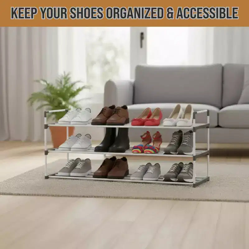 Home-Complete 3-Tier Shoe Rack for 15 Pairs, White