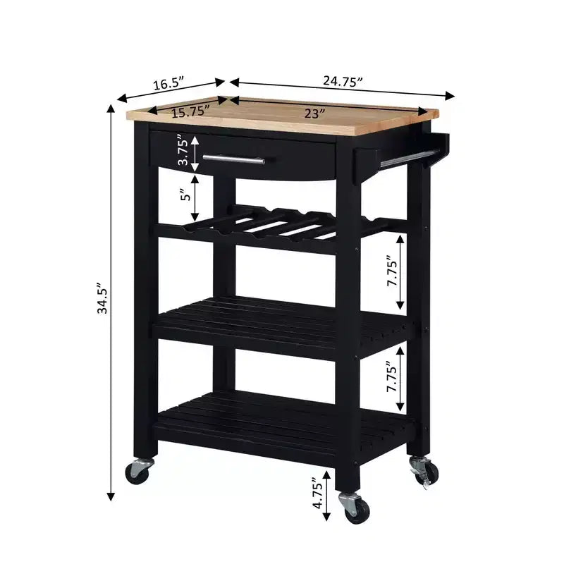Ellaine 4 Tier Butcher Block Kitchen Cart with Drawer and Wine Rack - Breighton Home