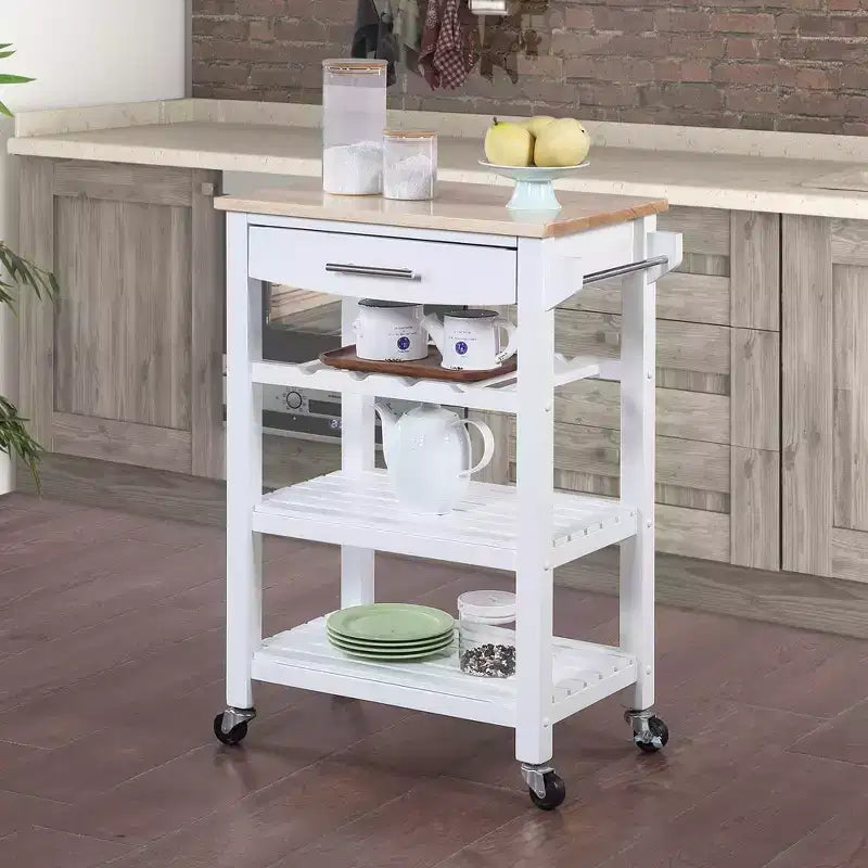 Ellaine 4 Tier Butcher Block Kitchen Cart with Drawer and Wine Rack - Breighton Home