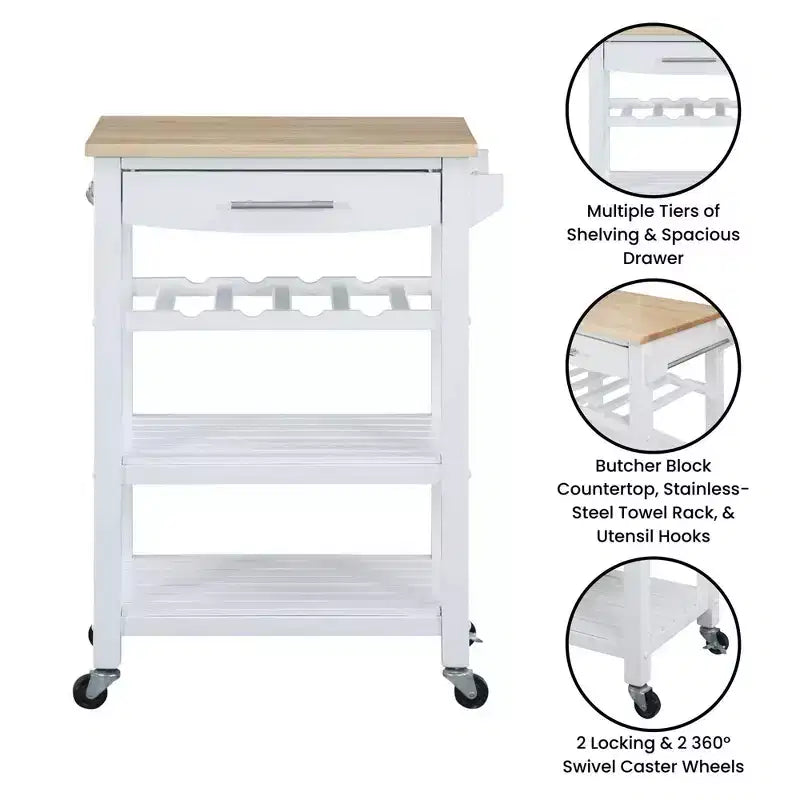 Ellaine 4 Tier Butcher Block Kitchen Cart with Drawer and Wine Rack - Breighton Home