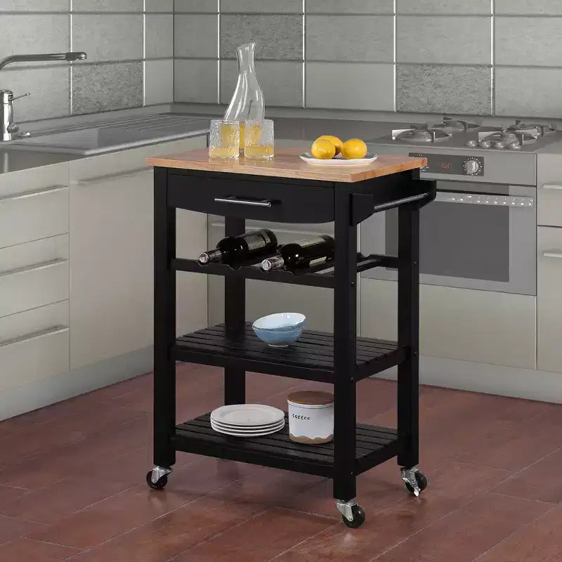Ellaine 4 Tier Butcher Block Kitchen Cart with Drawer and Wine Rack - Breighton Home