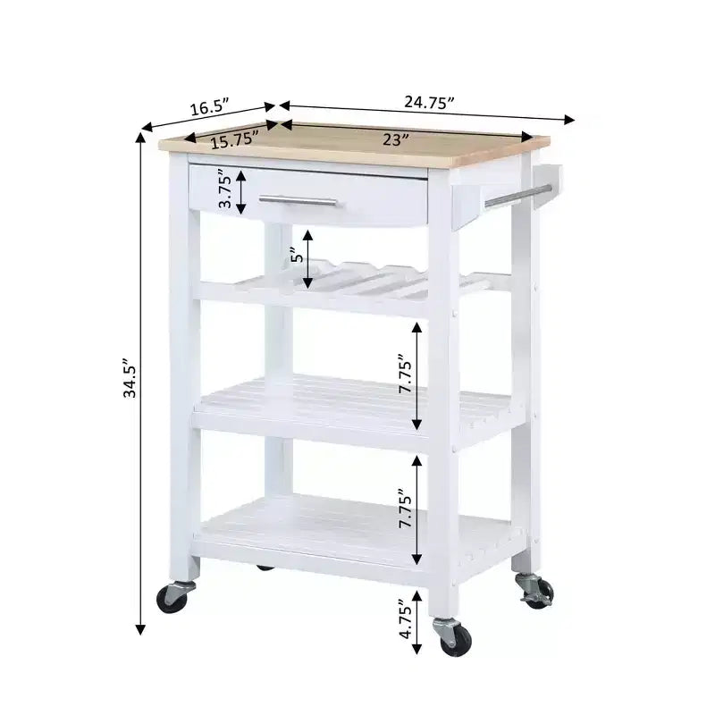 Ellaine 4 Tier Butcher Block Kitchen Cart with Drawer and Wine Rack - Breighton Home