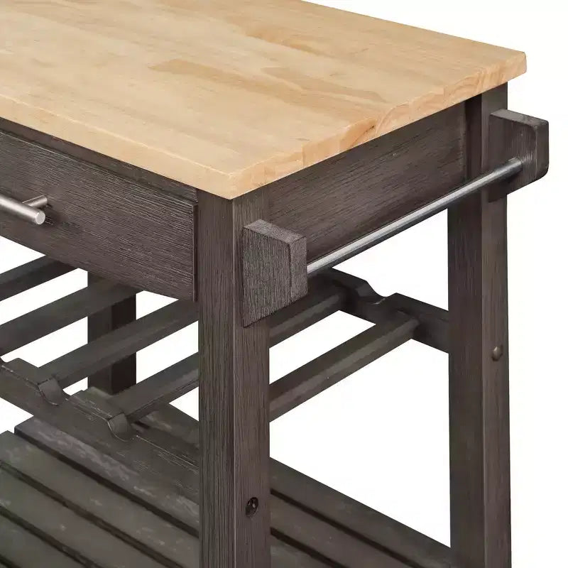 Ellaine 4 Tier Butcher Block Kitchen Cart with Drawer and Wine Rack - Breighton Home