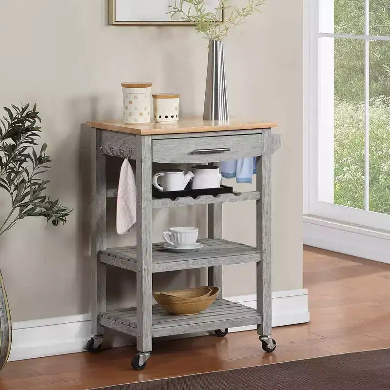 Ellaine 4 Tier Butcher Block Kitchen Cart with Drawer and Wine Rack - Breighton Home