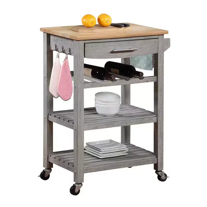 Ellaine 4 Tier Butcher Block Kitchen Cart with Drawer and Wine Rack - Breighton Home