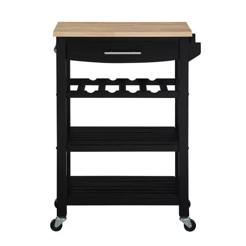 Ellaine 4 Tier Butcher Block Kitchen Cart with Drawer and Wine Rack - Breighton Home