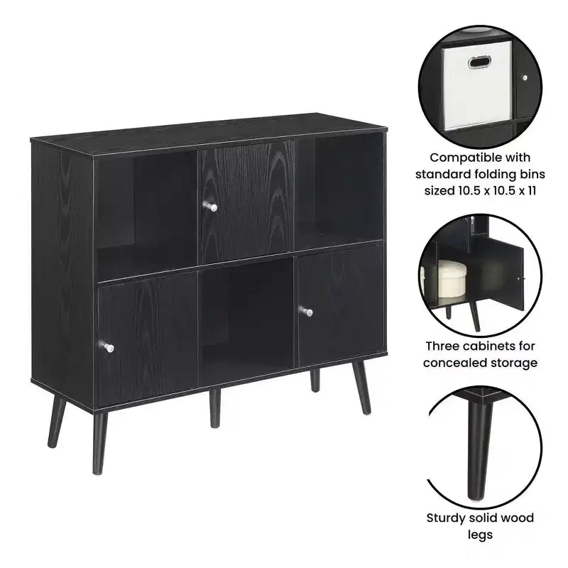 Breighton Home Xtra Storage Cube Organizer Sideboard Console Table with 3 Cubbies and 3 Cabinets