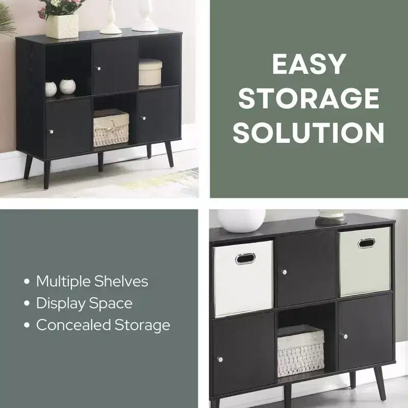 Breighton Home Xtra Storage Cube Organizer Sideboard Console Table with 3 Cubbies and 3 Cabinets