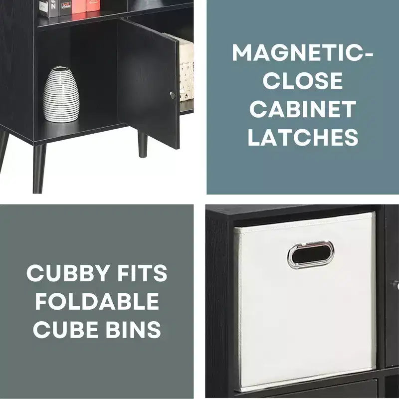Breighton Home Xtra Storage Cube Organizer Sideboard Console Table with 3 Cubbies and 3 Cabinets