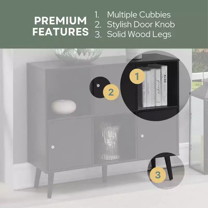 Breighton Home Xtra Storage Cube Organizer Sideboard Console Table with 3 Cubbies and 3 Cabinets